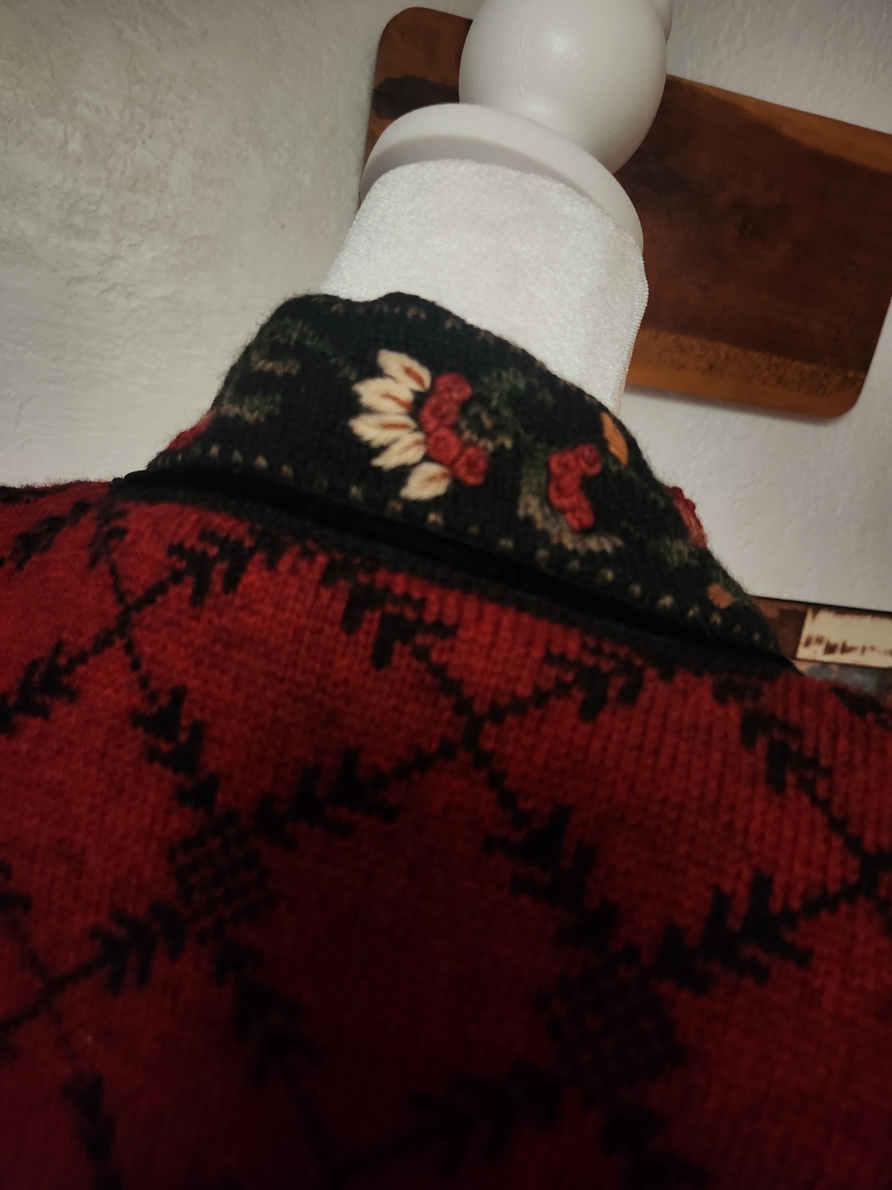 Red Embroidered Knit Vest with Floral Trim - Women's Layering Vest - Picture 3 of 10